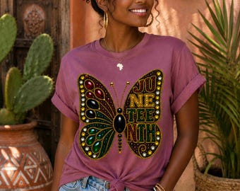 Juneteenth Butterfly PNG | Rhinestone Afrocentric Butterfly Design | Black Girl Magic Sublimation PNG | DTF Transfer Digital Download