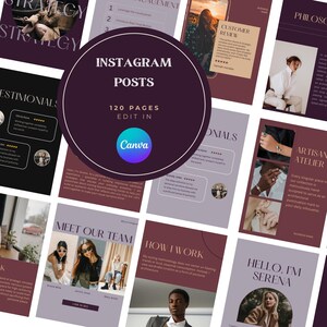 Plum & Mauve Instagram Post Templates: 120 Editorial Canva Graphics for Businesses