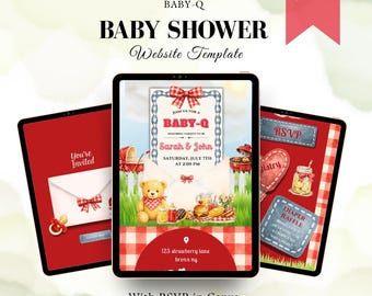 Sjabloon voor digitale babyshower baby-Q bewerkbaar op canvas