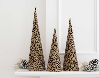 Leopard Print Christmas Tree Set | Leopard Print Holiday Trees | Christmas Decorations