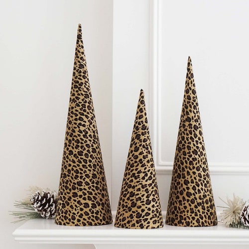 Leopard Print Christmas Tree Set Leopard Print Holiday Trees Etsy
