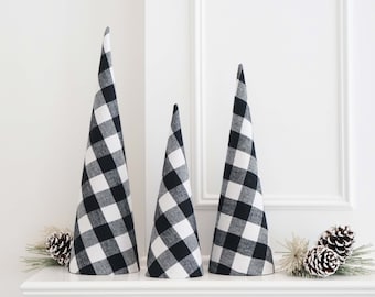 Black and White Buffalo Plaid Christmas Tree Set | Bufflalo Check Holiday Trees | Christmas Decorations