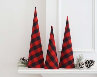 Red and Black Buffalo Plaid Christmas Tree Set | Bufflalo Check Holiday Trees | Christmas Decorations