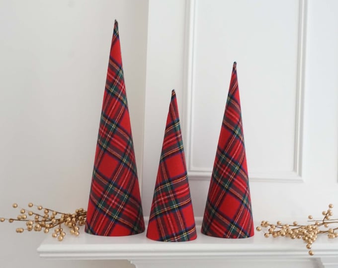 Red Tartan Plaid Christmas Tree Set Holiday Trees Christmas Decorations