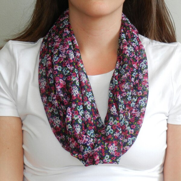 SALE // Navy, Pink and Red Floral Infinity Scarf