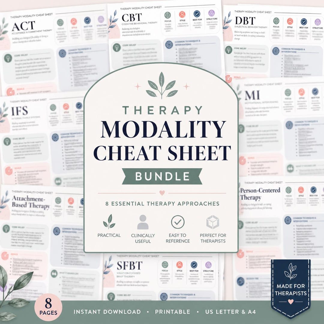 Therapy Modality Cheat Sheet Bundle for Therapists | CBT DBT ACT ...