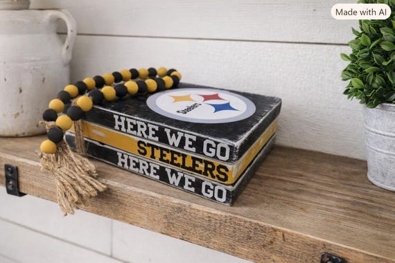Handmade Pittsburgh Steelers Wood Bbok Stack