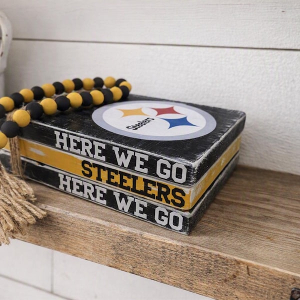 Handmade Pittsburgh Steelers Wood Bbok Stack