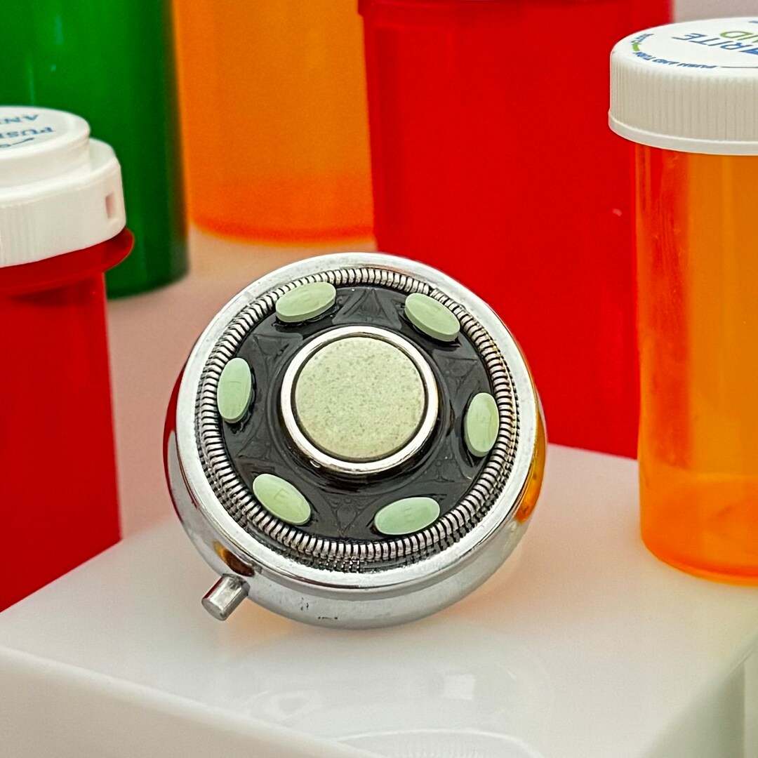 Jade Relief Pill Box Green Tums and Blood Pressure Pills in Embossed