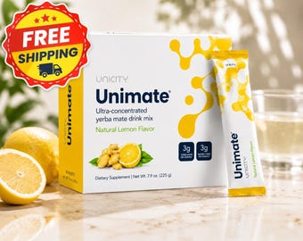 Unicity unimate Yerba Mate Drink Mix – Natural Lemon Energy & Focus Wellness Supplement Sticks