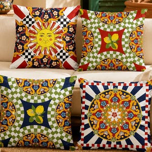 Sicilian Pillow Covers, Mediterranean Coastal Sofa Decor