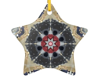 Ceramic Star Ornament: Double-Sided Print, Holiday Home Decor