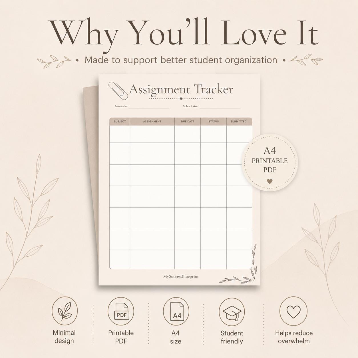 Assignment Tracker Printable | Student Homework Planner PDF | Track Due ...