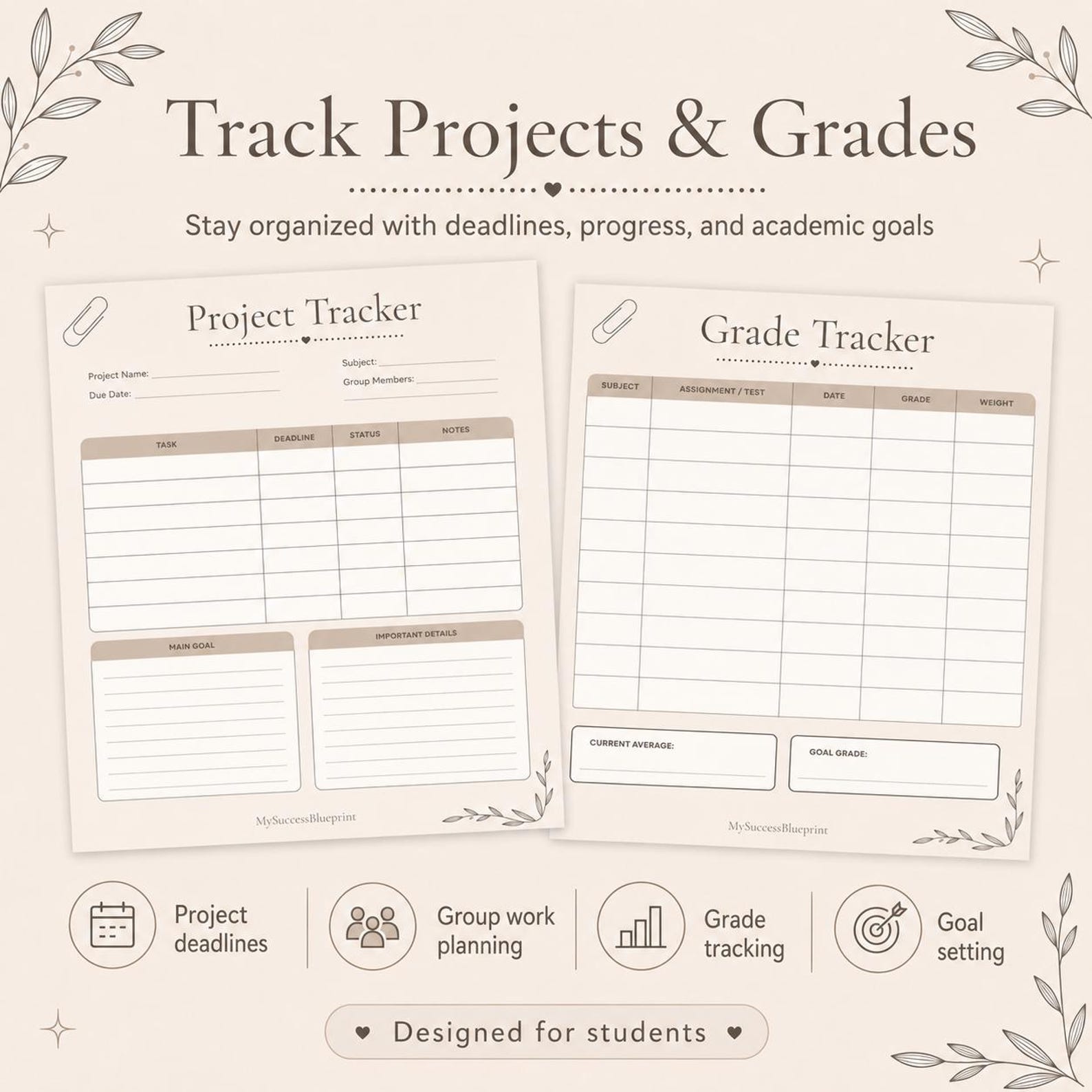 Minimalist Student Planner Printable PDF (class, Study, Exams) - Etsy