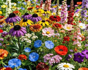 Semillas de flores silvestres a granel (más de 10 000 semillas) – Mezcla de flores para mariposas y colibríes / 21 variedades de semillas perennes y anuales tradicionales