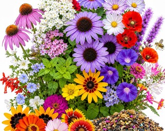 Mezcla de semillas de flores silvestres, 16 variedades de plantas perennes y anuales, semillas para jardines de polinizadores.