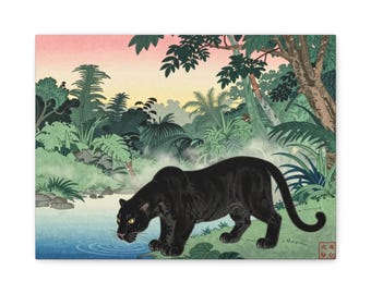 Ukiyo-e Canvas Print Black Panther Dawn Drink