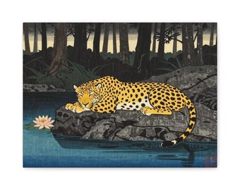 Ukiyo-e Canvas Print Leopard Lotus Dream