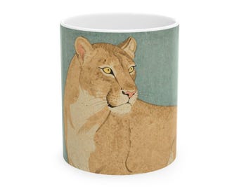 Mug Ukiyo-e Lioness Teal Ground