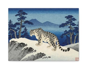 Ukiyo-e Canvas Print Snow Leopard Blue Night