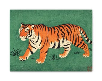Ukiyo-e Canvas Print Tiger Green Ground