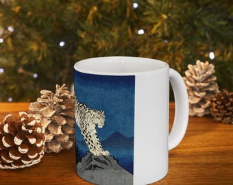 Mug Ukiyo-e Snow Leopard Rock Jump