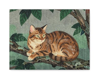 Ukiyo-e Canvas Print Bay Cat Rain Branch