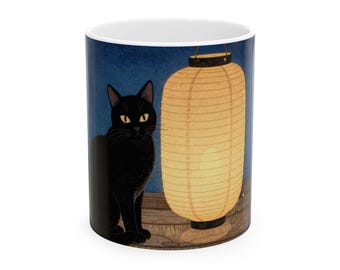 Mug Ukiyo-e Black Cat Lantern Night