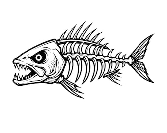 Skeleton Fish Svg, Predator Skull Line Art Design for Cricut, Fish Bone Svg, Instant Download