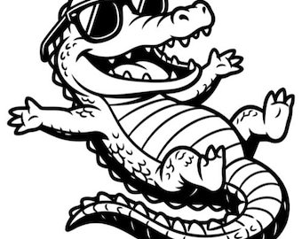 Cool Crocodile Svg, Funny Alligator Wearing Sunglasses Clipart, Alligator With Sunglasses Clipart, Digital Download
