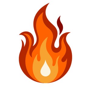 May include: A stylised illustration of a flame in shades of red, orange, and yellow. The flame has a teardrop-shaped core, surrounded by layers of orange and red, with a dark red outline. The image is set against a white background.