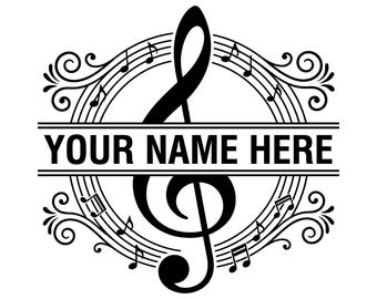 Treble Clef Music Monogram Svg, Custom Name Frame, Treble Clef Piano Frame, Custom Name Frame, Digital Download