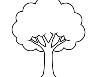 Cute Tree Line Art, Cartoon Tree Silhouette, Earth Day, Tree of Life Line Drawing Graphic, Digital Download