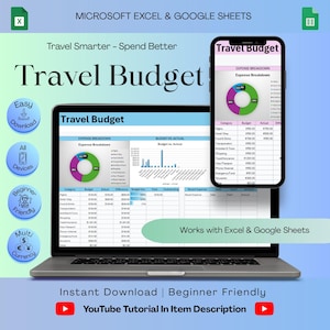 Travel Budget Planner Spreadsheet: Excel, Google Sheets, Multi-Currency Expense Tracker (Instant Download)