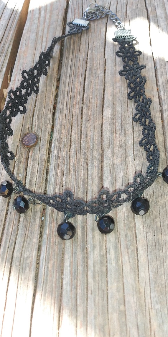 Beaded Black Choker Necklace Gem