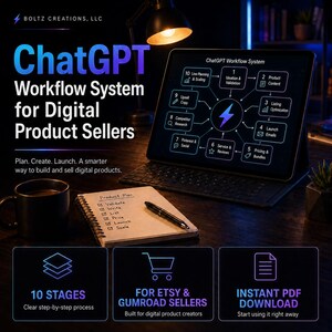 ChatGPT Workflow System for Etsy Sellers | 10-Stage Business Guide (PDF Download)