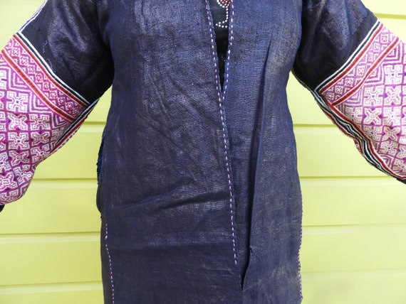 Black Hmong Woman's Hemp & Indigo Jacket with Sil… - image 6