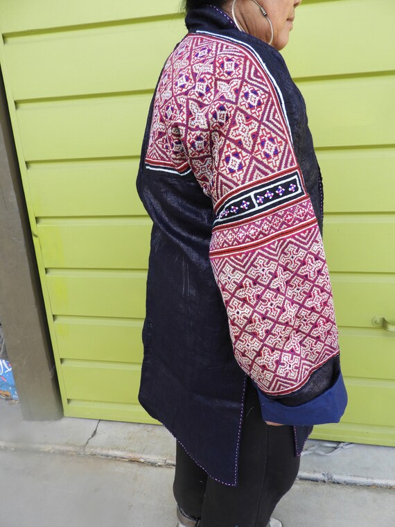 Black Hmong Woman's Hemp & Indigo Jacket with Sil… - image 4