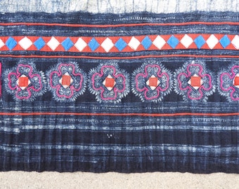 Hmong Hemp, Batik, and Applique Fabric from a Skirt in Sapa Vietnam