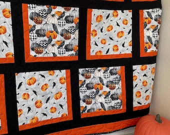Handmade Pumpkin Quilt | Halloween Patchwork Blanket