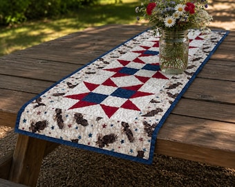 Americana Quilted Table Runner | Red White Blue Stars