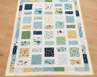 Handmade Baby Boy Quilt | Cotton Patchwork Nursery Blanket