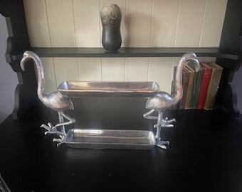 Aluminium FLAMINGO serveerschaal 2-laags dubbel - uniek stuk!