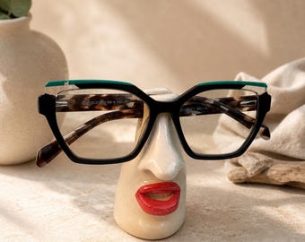 Quirky face eyeglass holder-handmade ceramic glasses stand-funny nose holder- unique home decor gift- desk organizer