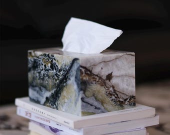 Hand‑Carved Natural Marble Tissue Box Cover, Rectangular Stone Tissue Holder, Luxury Bathroom Home Decor