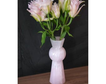 Hand‑Polished Natural Pink Onyx Vase, Gourd‑Shaped Stone Vessel, Modern Minimalist Luxury Home Decor