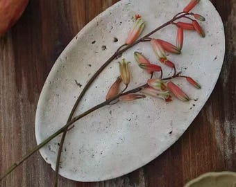 Oval Natural Travertine Tray, Stone Diffuser Dish, Catch‑All Jewelry Holder 14.3×9cm Wabi‑Sabi Home Decor