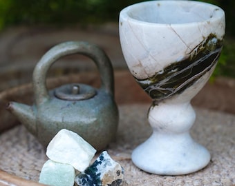 Hand‑Carved Natural Marble Pedestal Goblet, Stone Aroma Candle Holder, Minimalist Luxury Home Decor