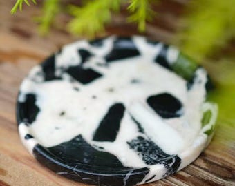 Natural Black‑White Swirl Marble Catch‑All Dish 16cm, Round Stone Decor Tray, Vanity Jewelry Trinket Holder Home Decor