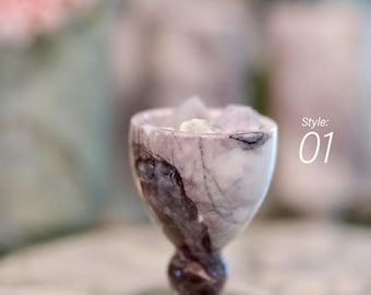 Hand‑Carved Natural Purple Marble Pedestal Compote Bowl, Stone Storage Dish, Trinket Jewelry Holder, Incense Candle Dish Wabi‑Sabi Tabletop